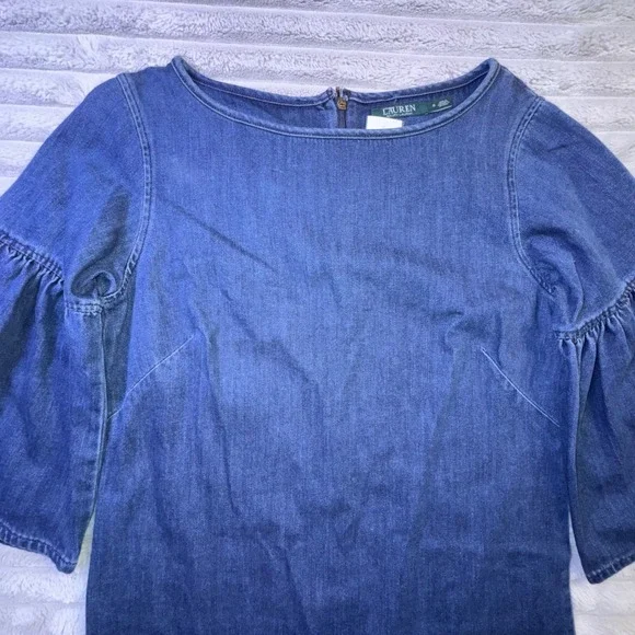 Ralph Lauren LRL Women's 6 Chambray Denim Bell Sleeve Shift Dress Festival 70's - Picture 7 of 14